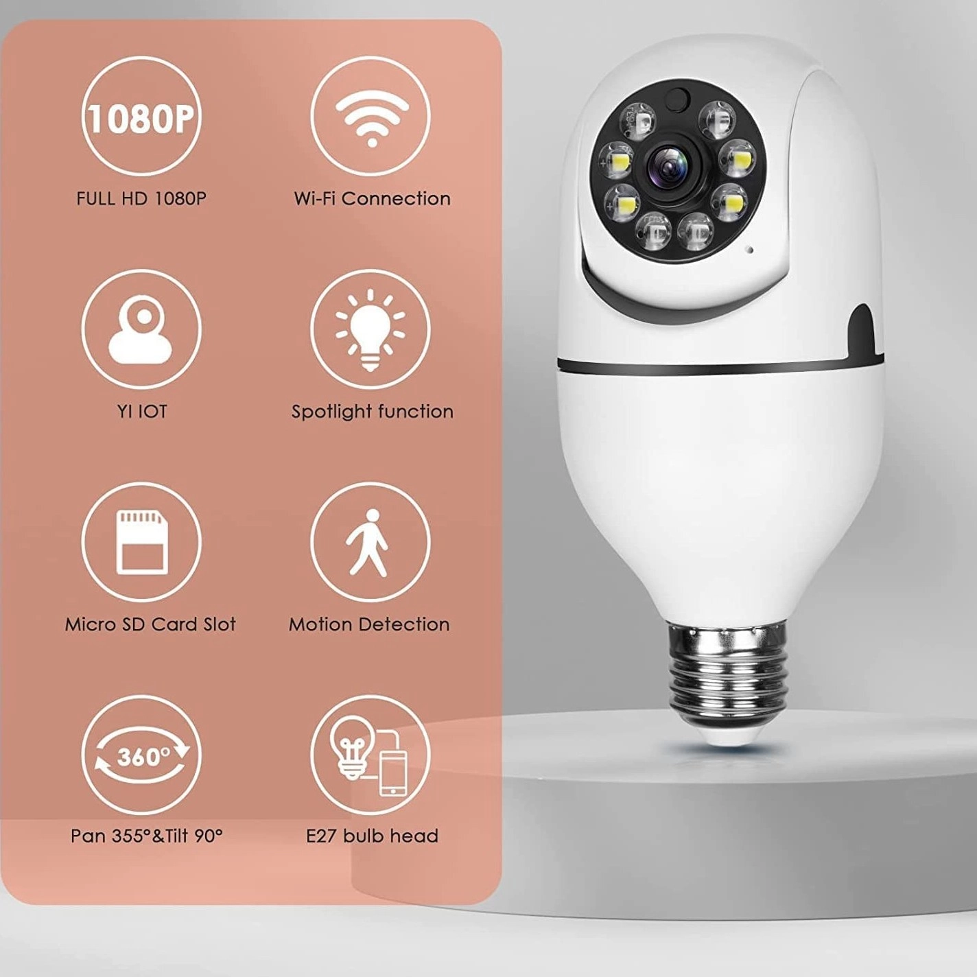 دوربین لامپی چرخش 360 درجه قابل کنترل با نرم افزار v380 اصل