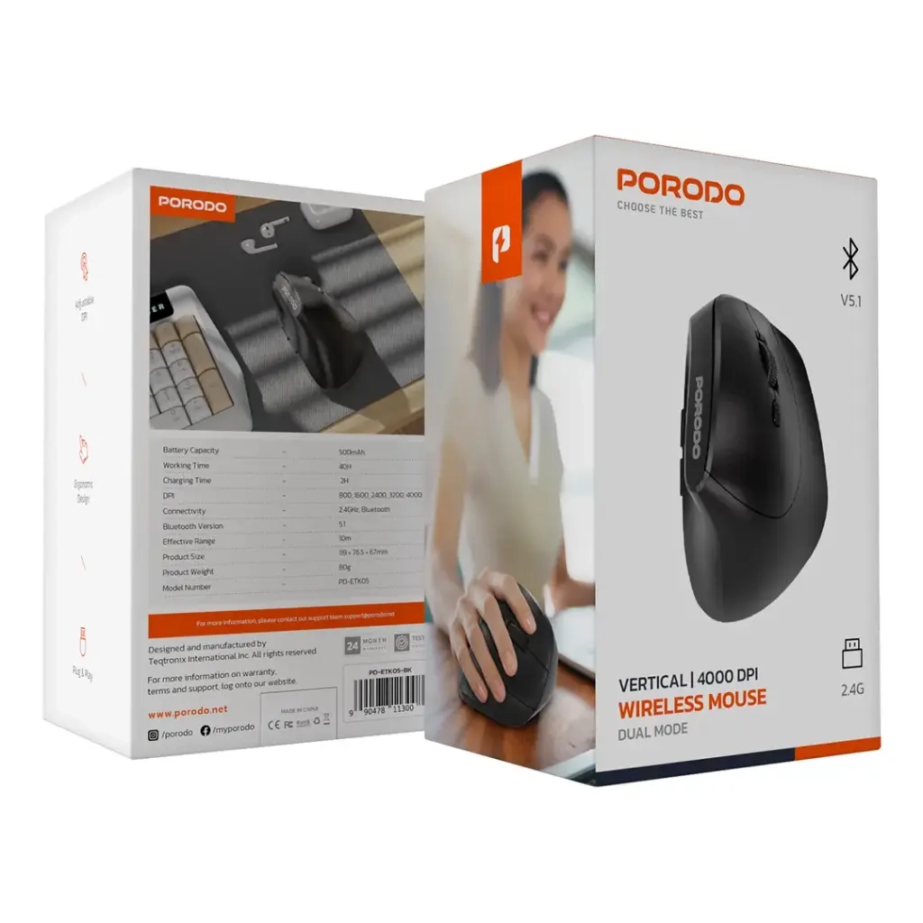 ماوس گیمینگ پورودو Porodo Vertical 4000 DPI Wireless Mouse