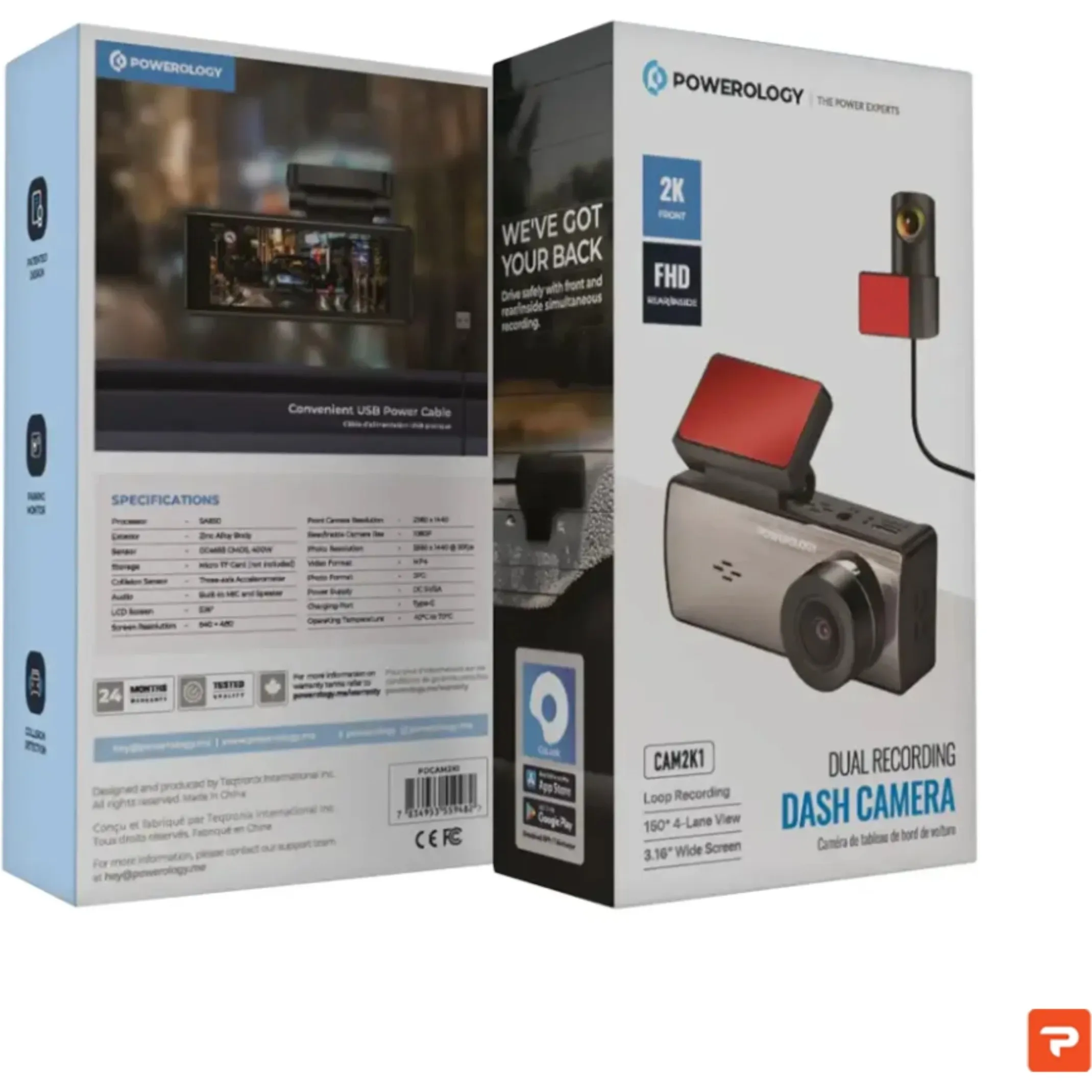 دوربین خودروی پاورولوژی مدل Powerology Dual Recording Dash Camera -PDCAM2K1