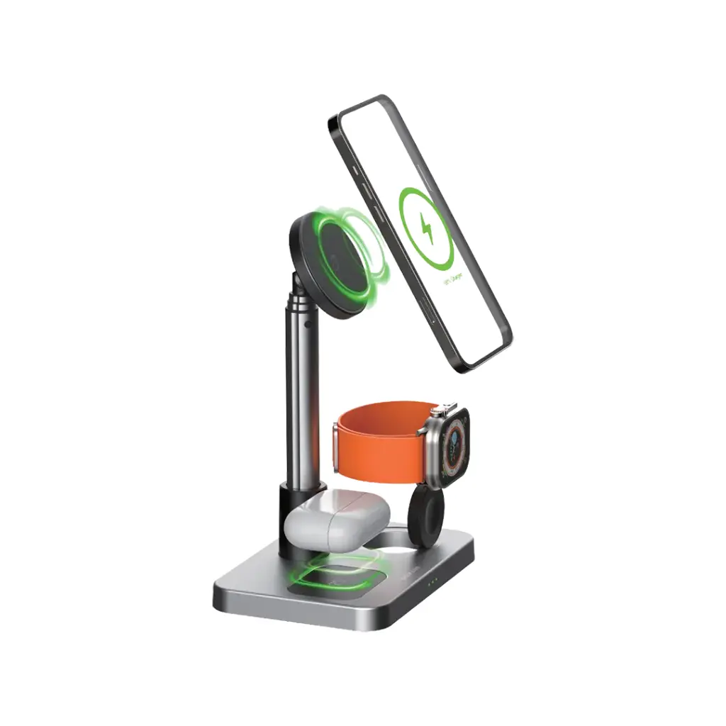 استند شارژر بی‌سیم تلسکوپی سه کاره گرین لاین Green Lion 3 in 1 Telescopic Wireless Charger