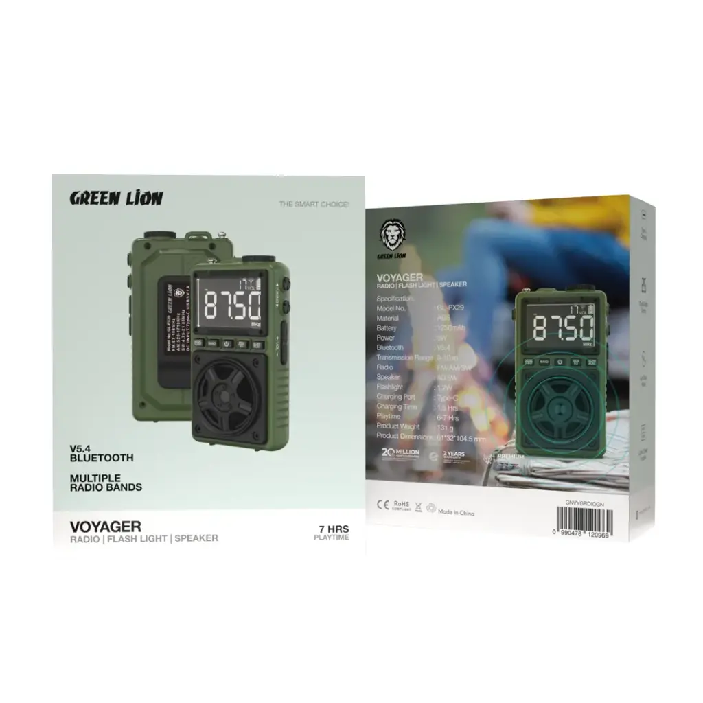رادیو قابل حمل | چراغ قوه | بلندگو گرین لاین Green Lion Voyager Portable Radio | Flash Light | Speaker