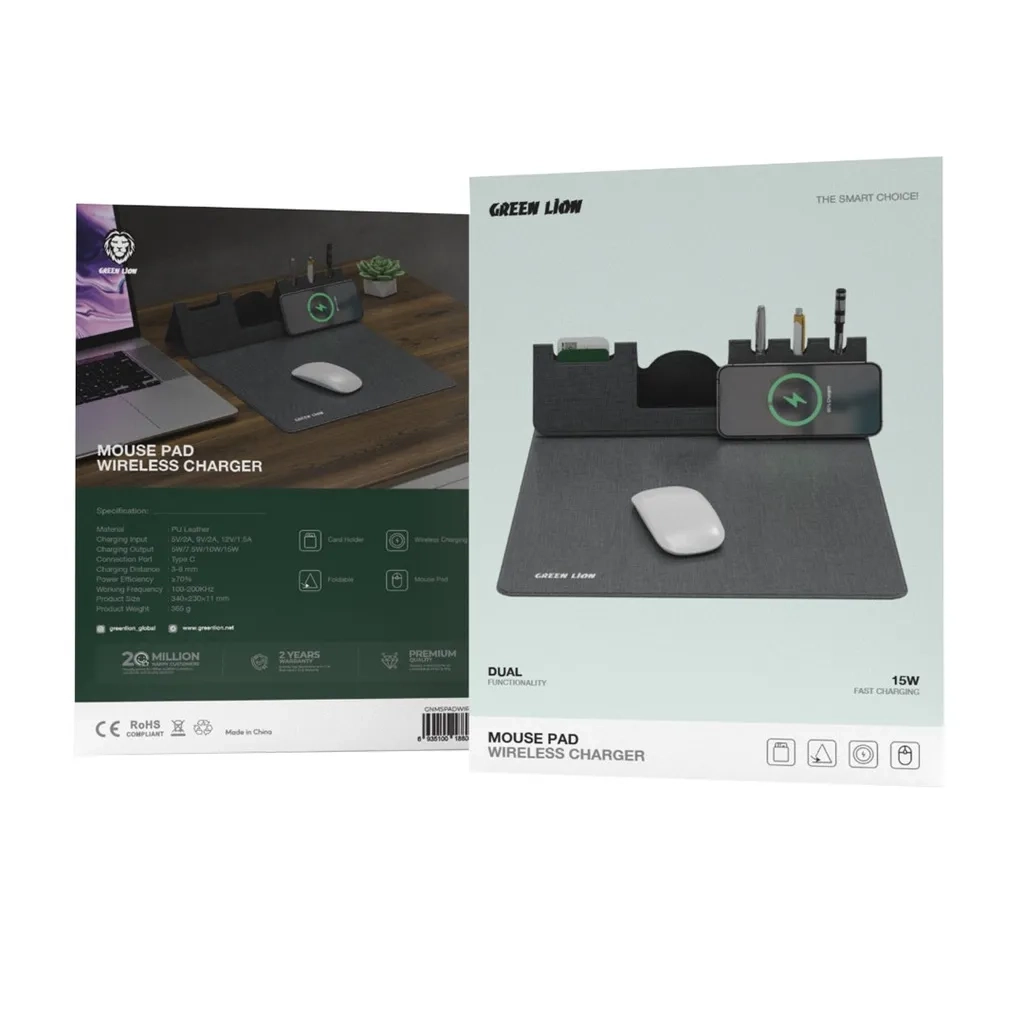 موس پد و شارژر وایرلس گرین لاین مدل Green Lion Mouse Pad Wireless Charger
