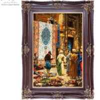 تابلو فرش دستباف عمودی چله ابریشم طرح بازار فرش قاهره کد T02221