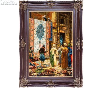 تابلو فرش دستباف عمودی چله ابریشم طرح بازار فرش قاهره کد T02221