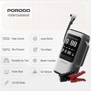 جامپ استارتر و پمپ باد 6 کاره پورودو Porodo 6-in-1 Multi Function Power Tool